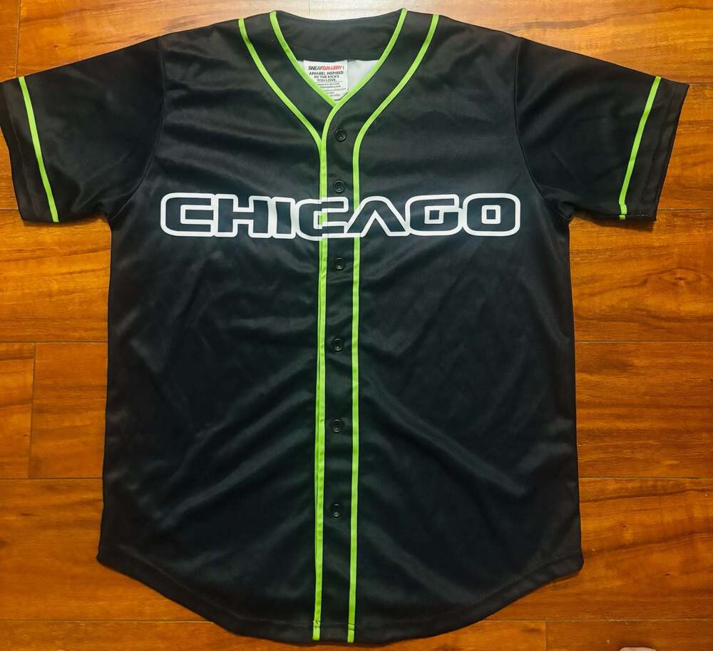 SneakGallery Chicago 23 Black Neon Green Baseball Jersey sz L